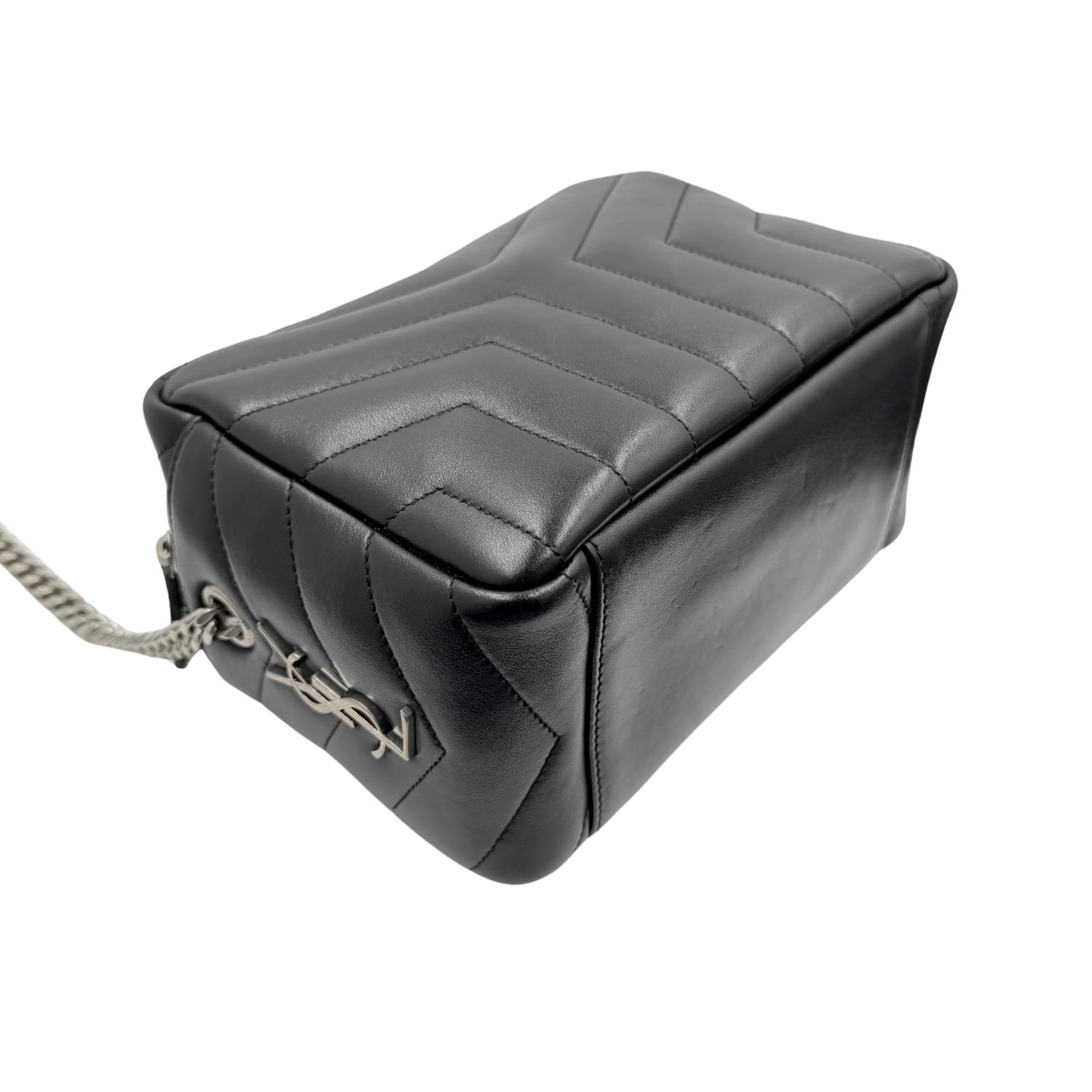 Yves Saint Laurent Calfskin Y Quilted Monogram Medium Loulou Bowling Bag Black