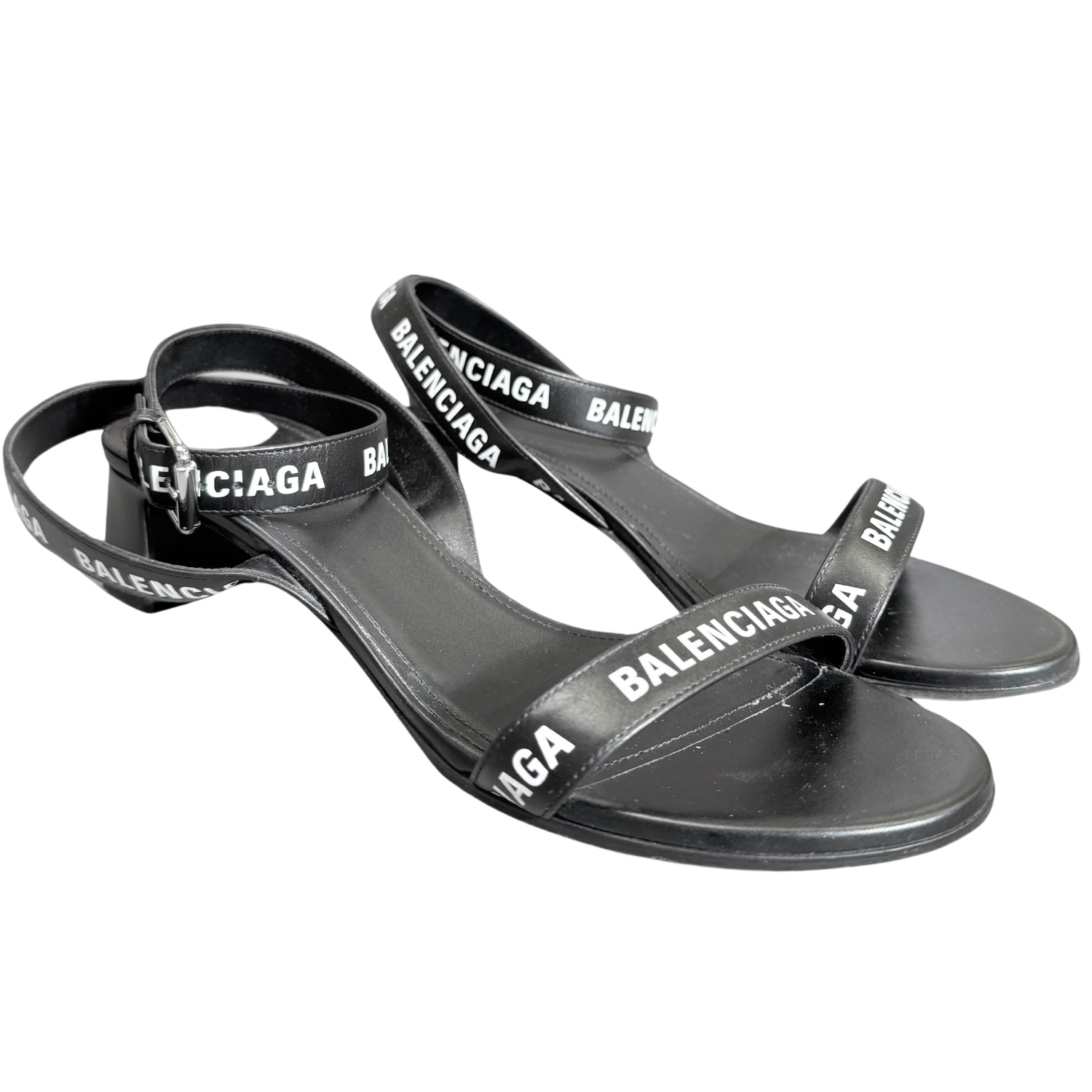 Balenciaga Leather Printed Sandals Black