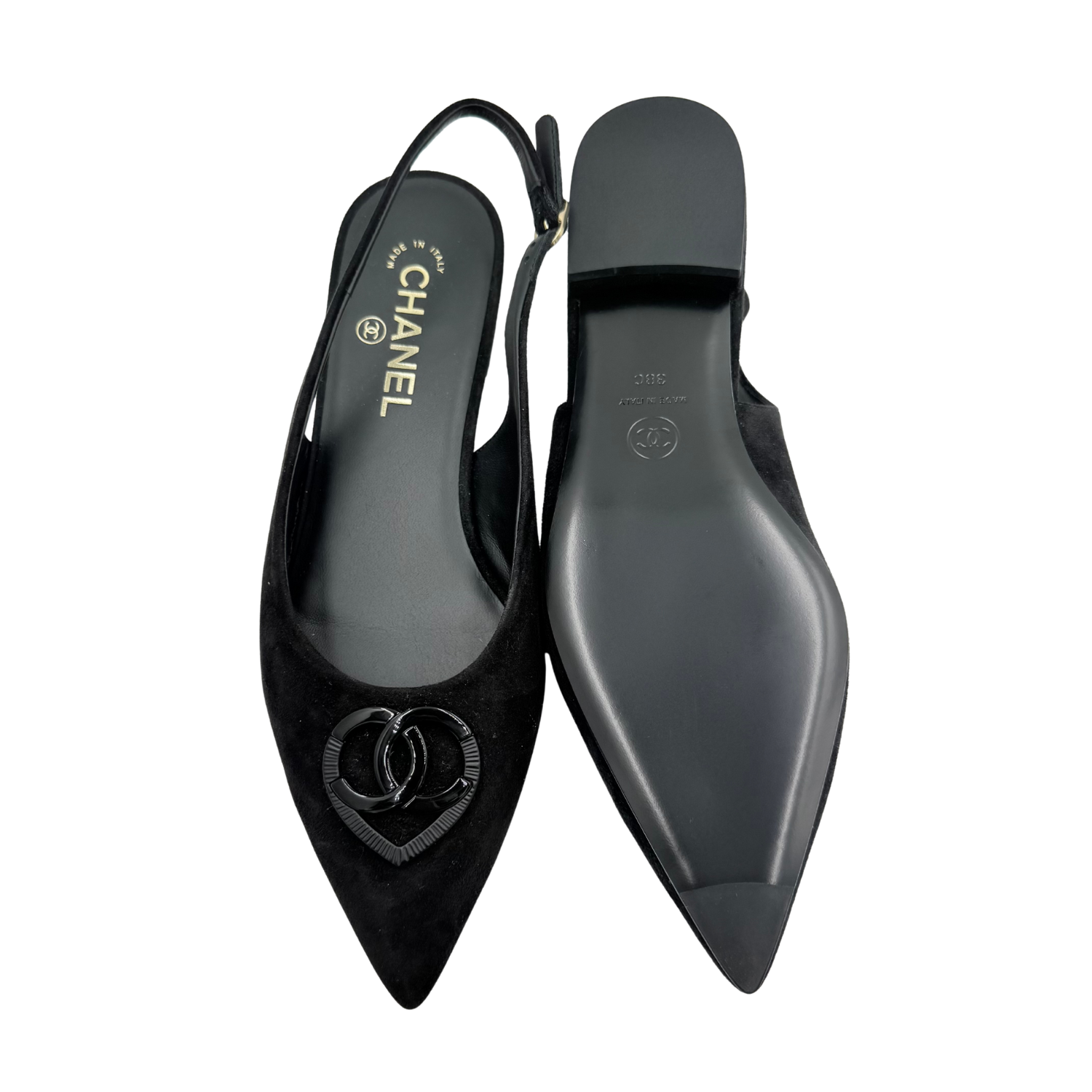 Chanel CC Heart Slingback Flats Black
