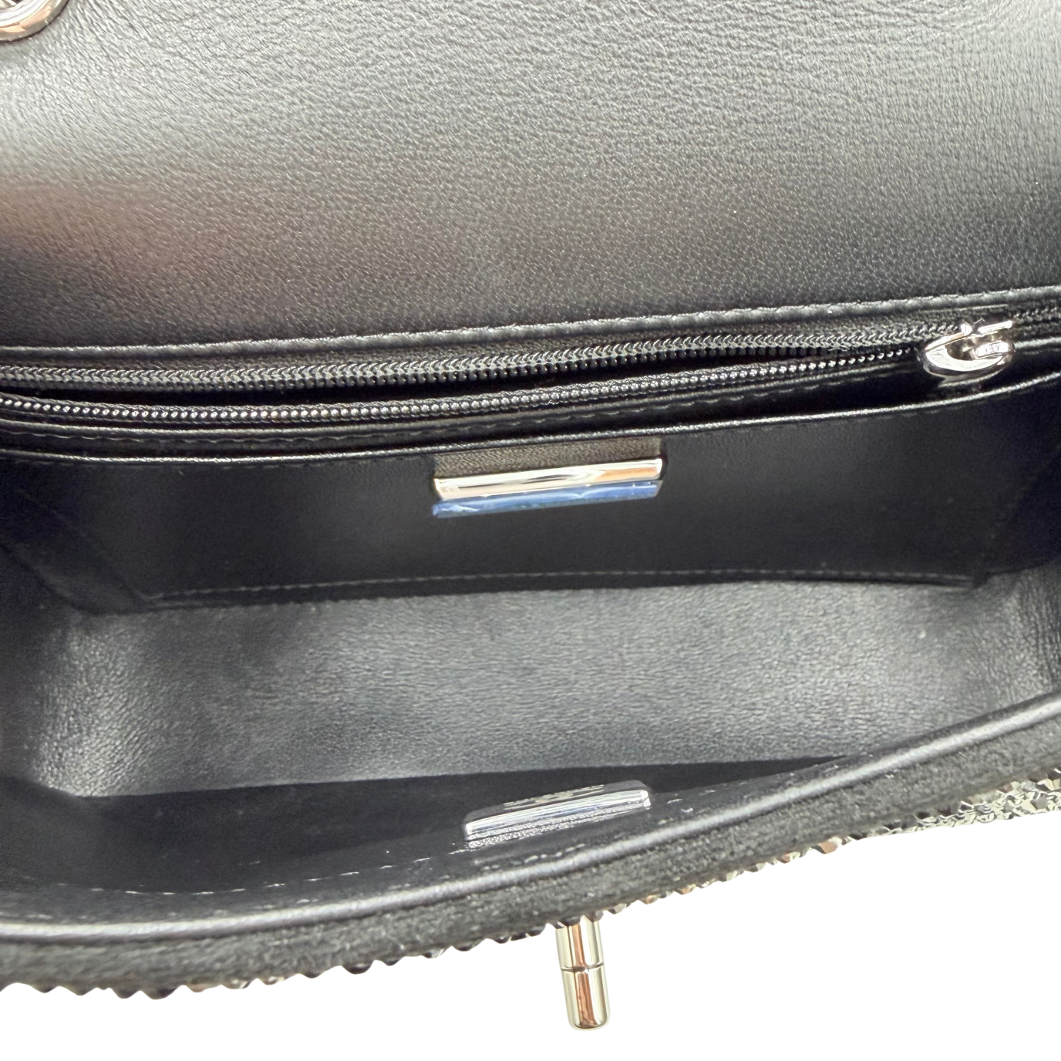 Chanel Satin Diamante CC Logo Small Flap Ruthenium Black