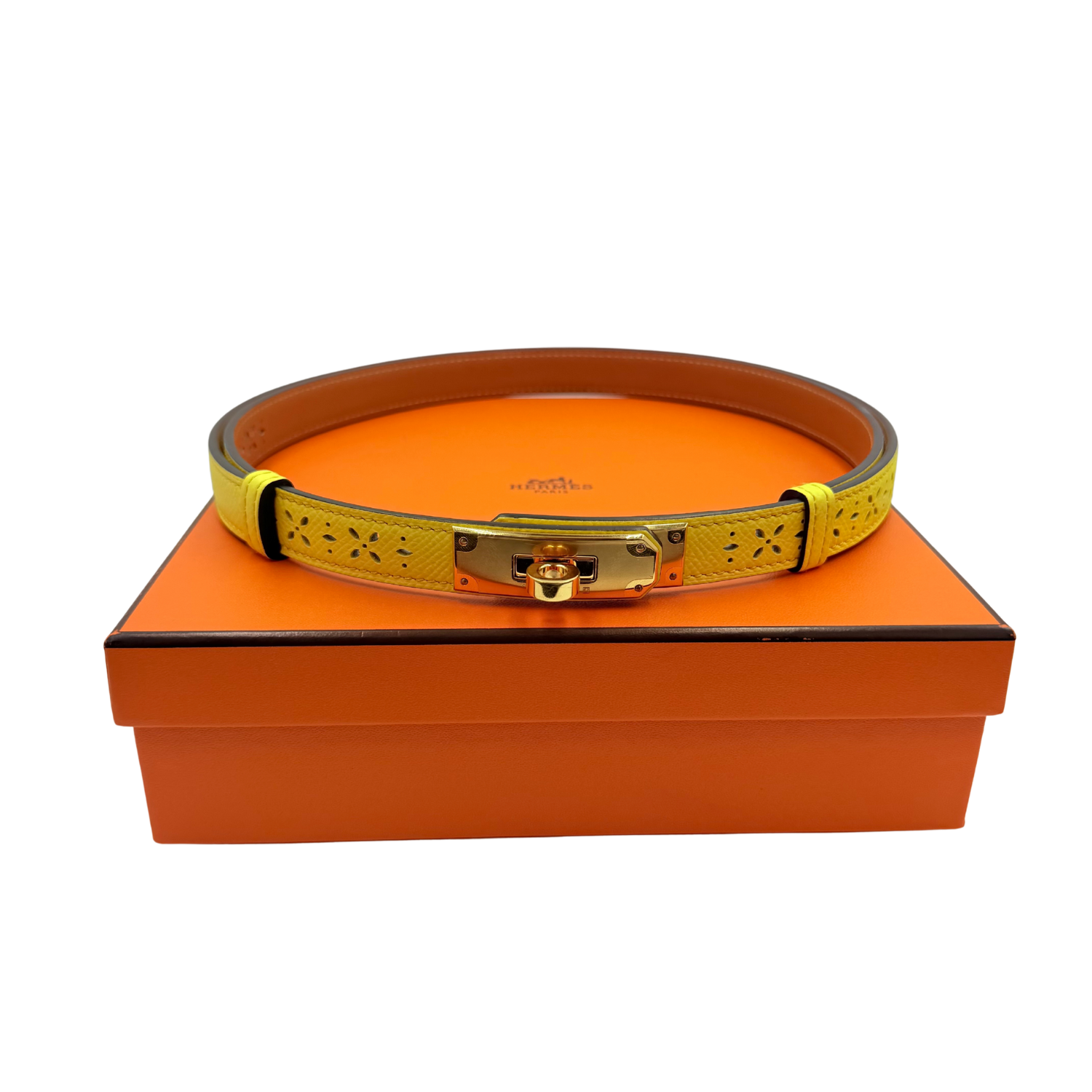 Hermès Kelly Adjustable Belt Yellow with Rose Gold Hardware