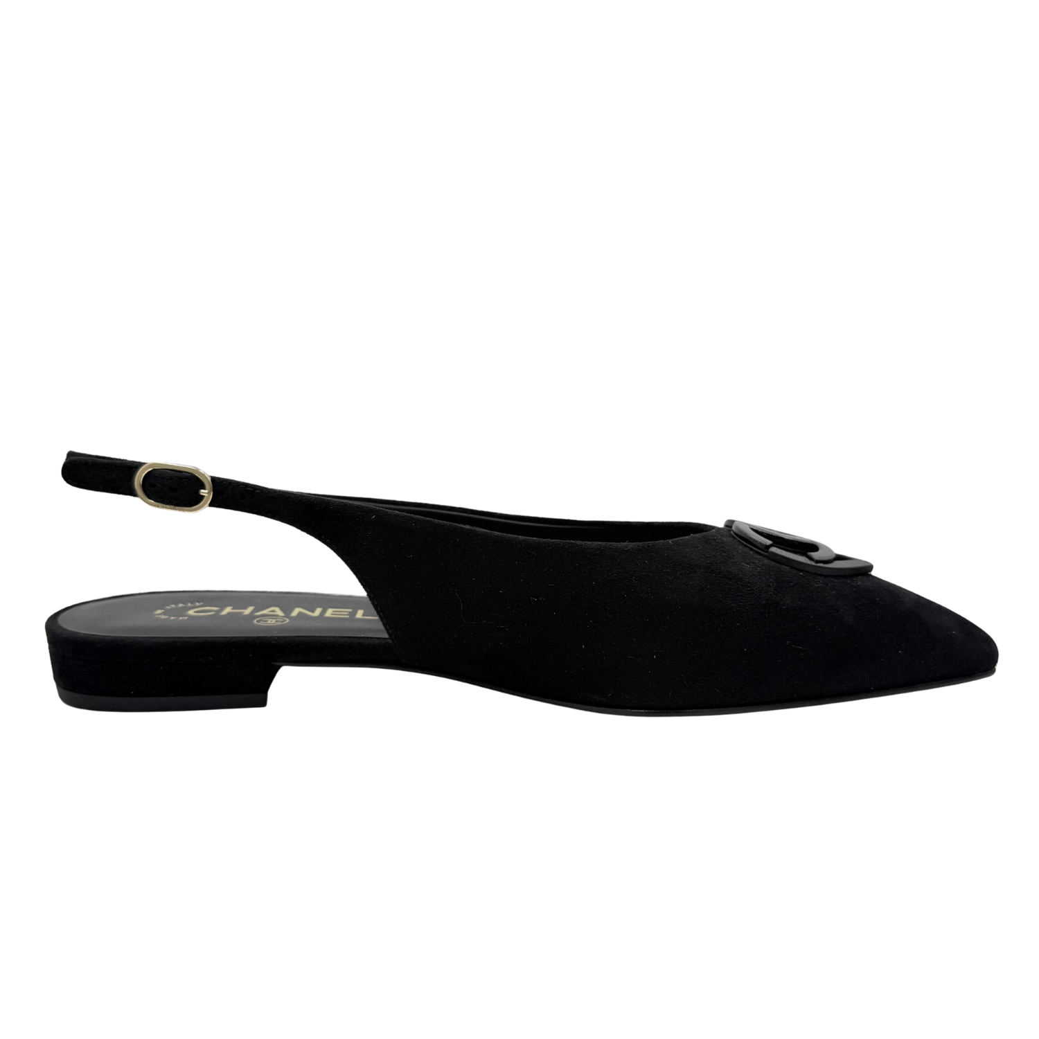 Chanel CC Heart Slingback Flats Black