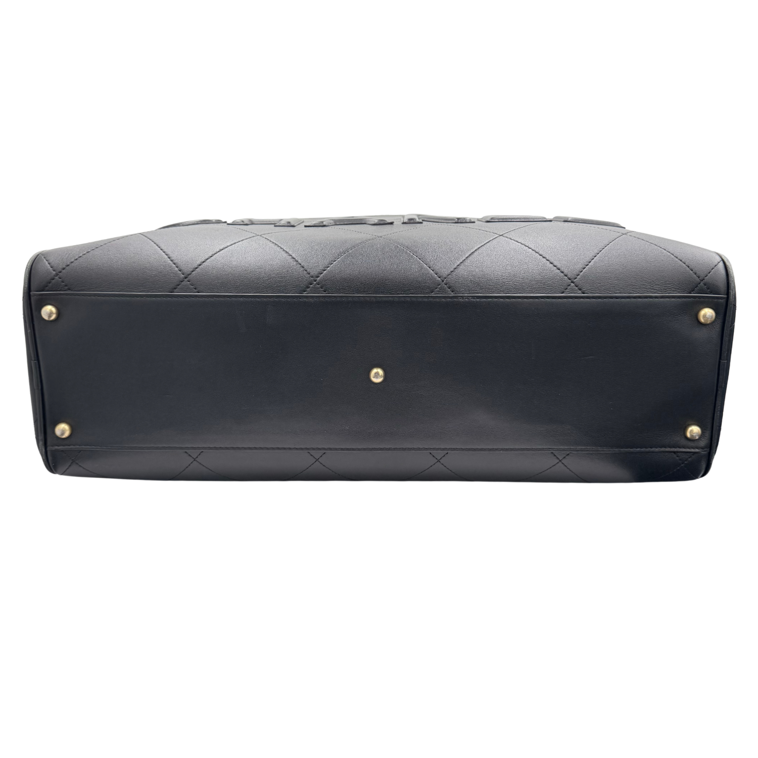 Chanel Quilted Calfskin Maxi Logo Bowling Bag Black