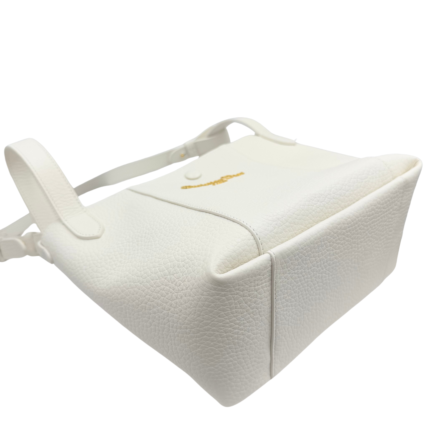 Christian Dior Small Leather Signature Bucket Bag Off White