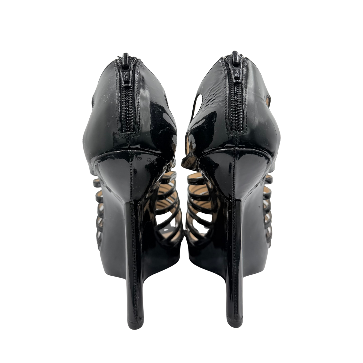 Christian Louboutin Black Patent Leather DisQueen Cage Wedges