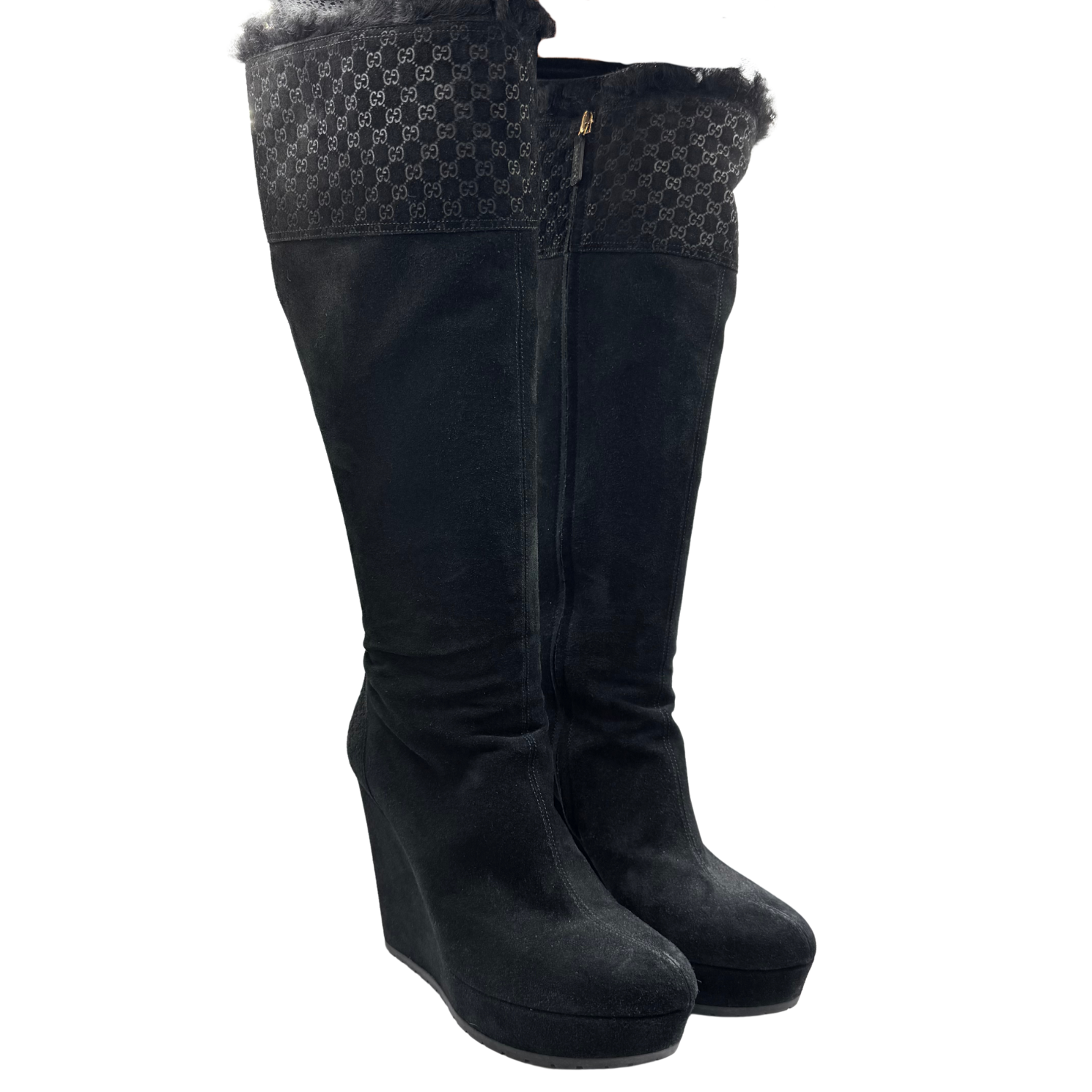 Gucci Shearling Knee High Boots Black