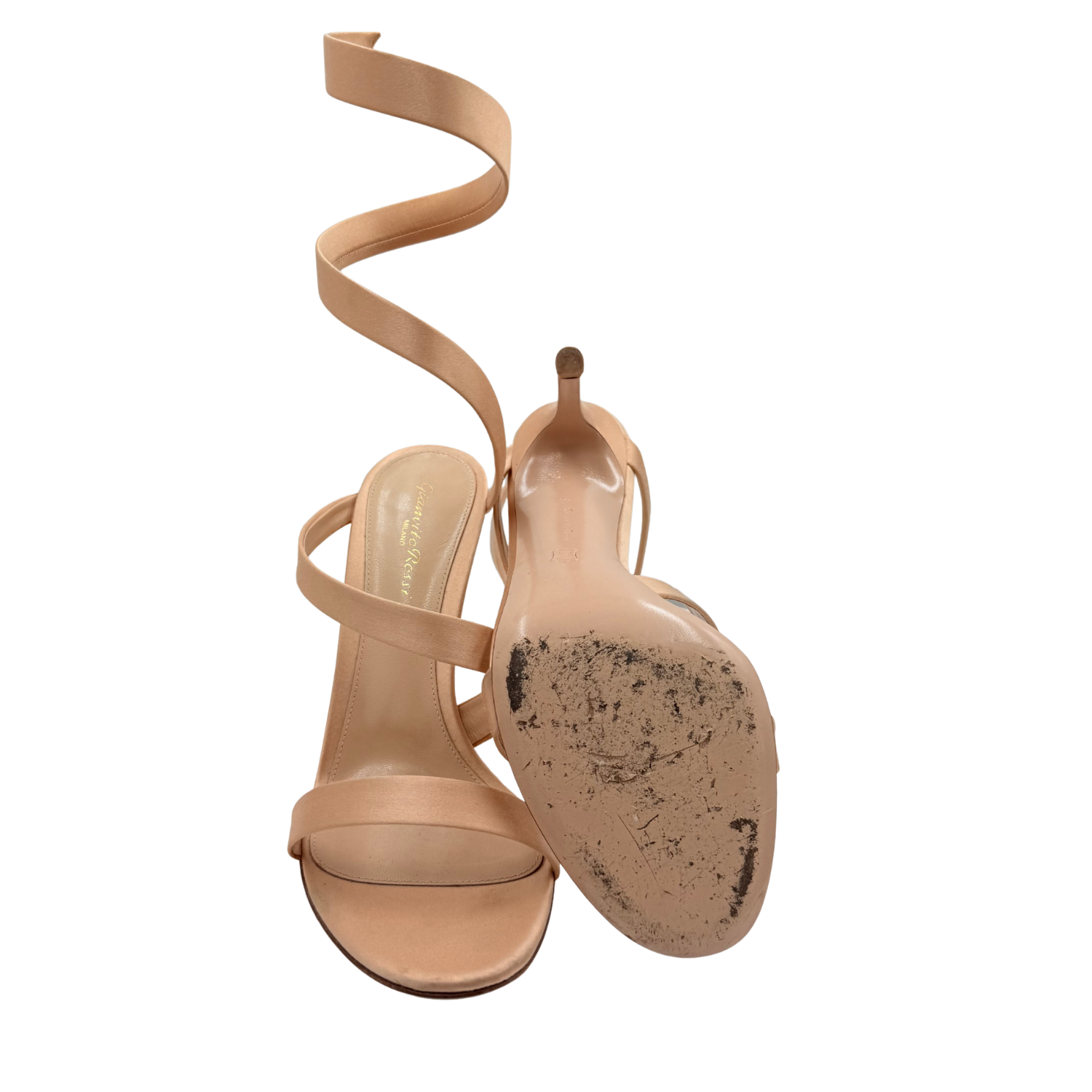 Gianvito Rossi Opera Twirl Ankle Wrap Heeled Sandals Beige