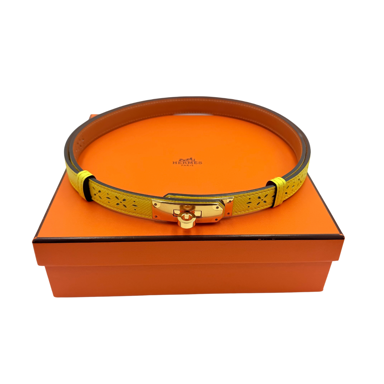Hermès Kelly Adjustable Belt Yellow with Rose Gold Hardware