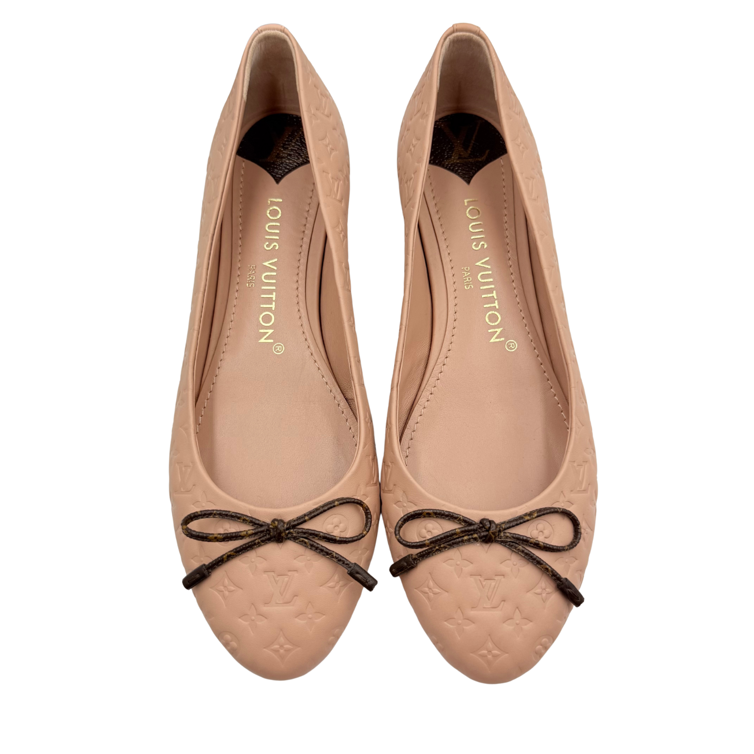 Louis Vuitton Monogram Embossed Nina Ballet Flats Tan