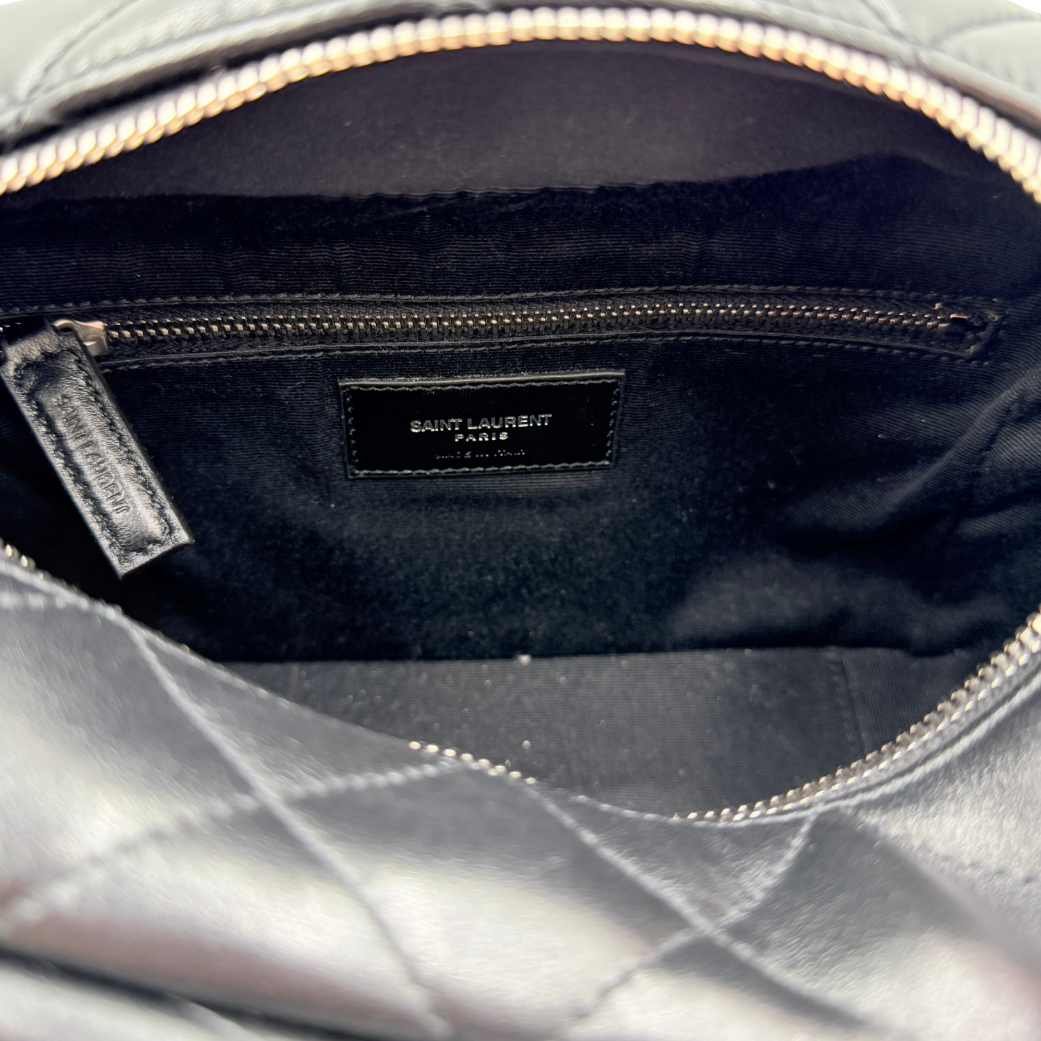 Yves Saint Laurent Calfskin Y Quilted Monogram Medium Loulou Bowling Bag Black