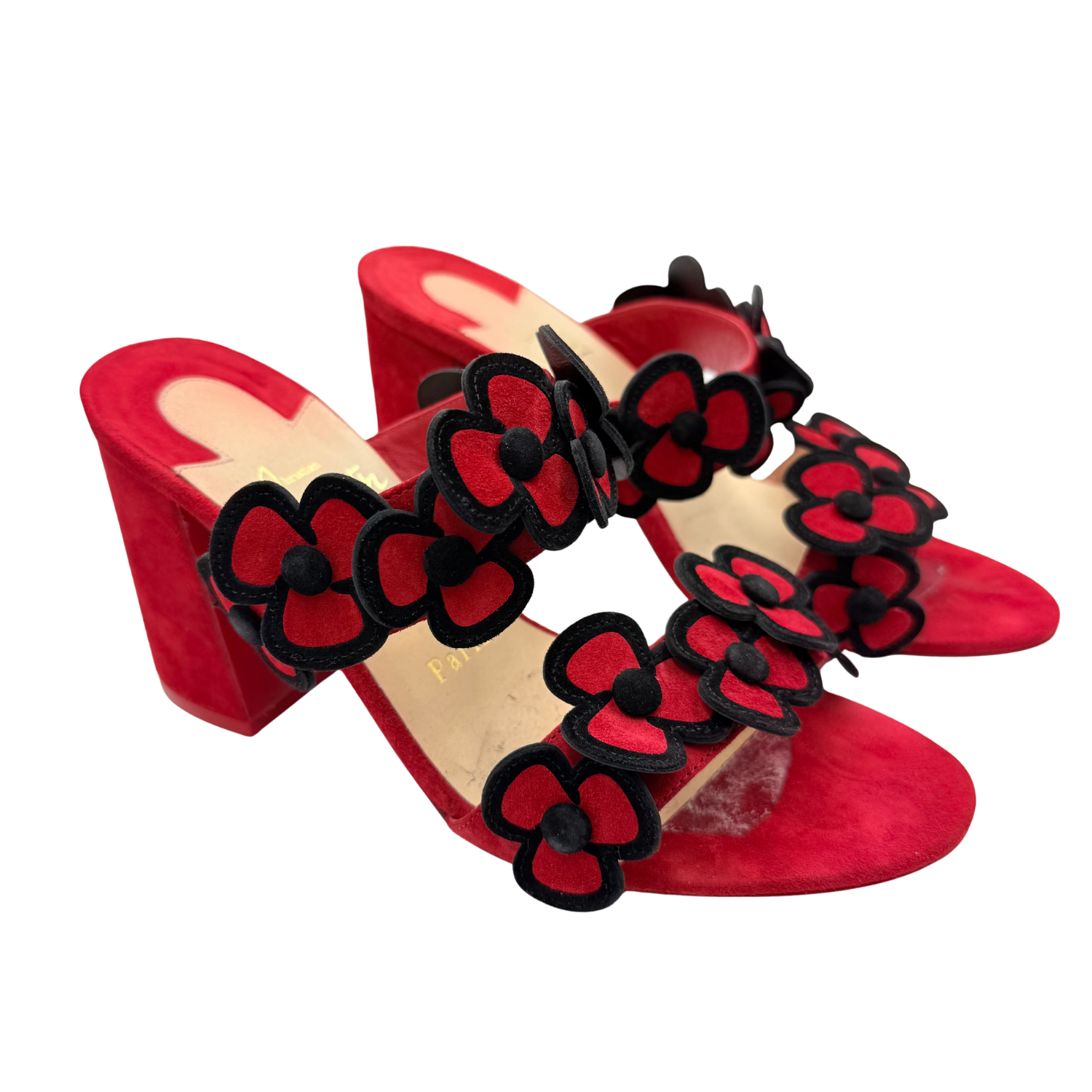 Christian Louboutin Suede Floral Print Heeled Slides Red