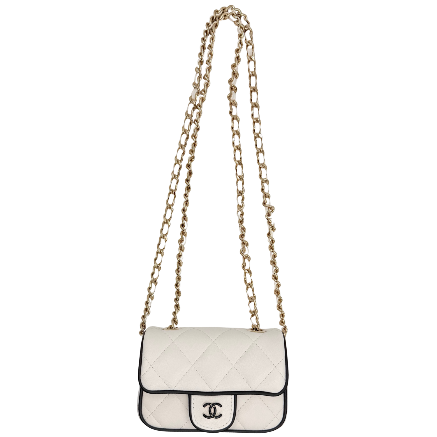 Chanel Mini Graphic Frame Flap Crossbody Bag White and Black