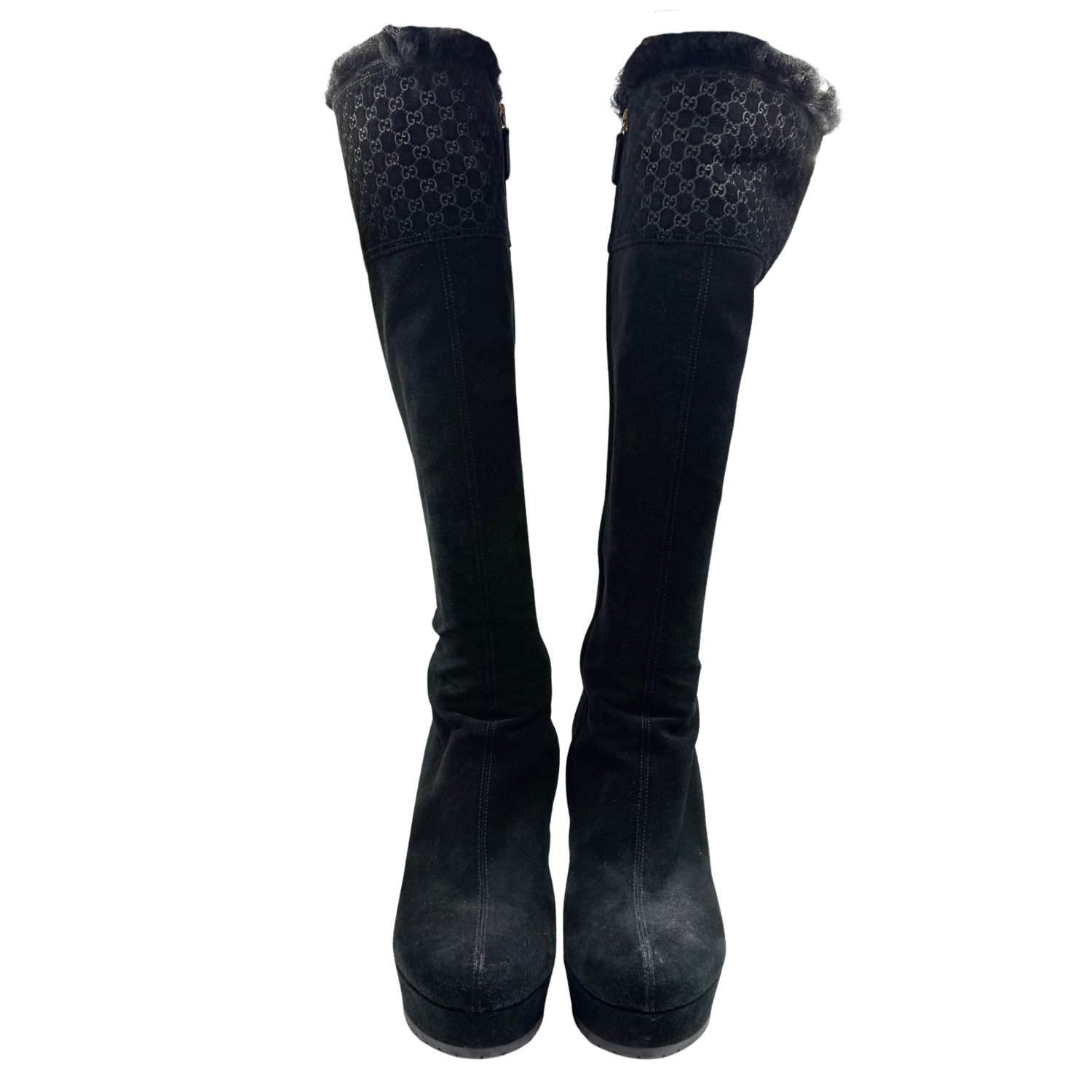Gucci Shearling Knee High Boots Black