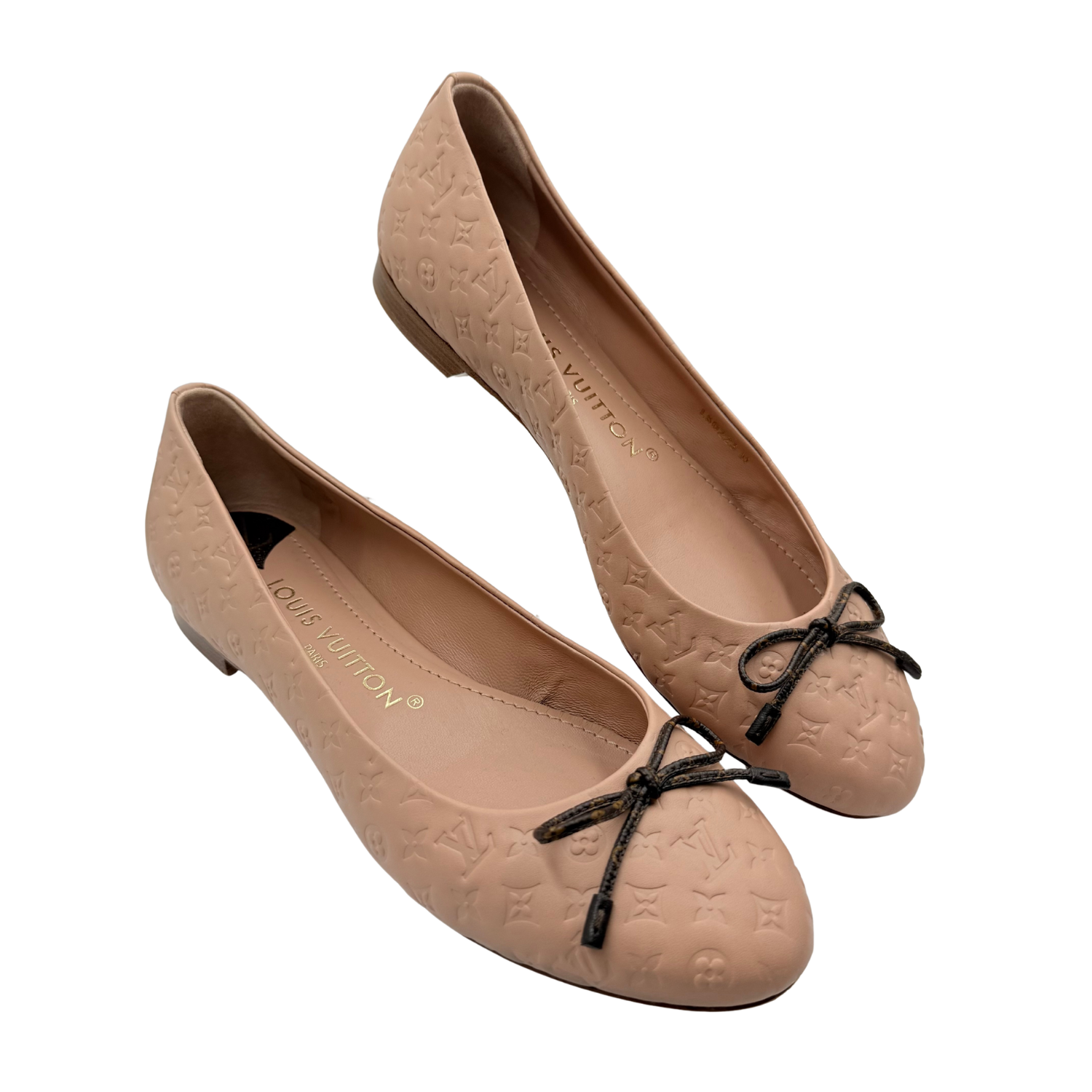 Louis Vuitton Monogram Embossed Nina Ballet Flats Tan