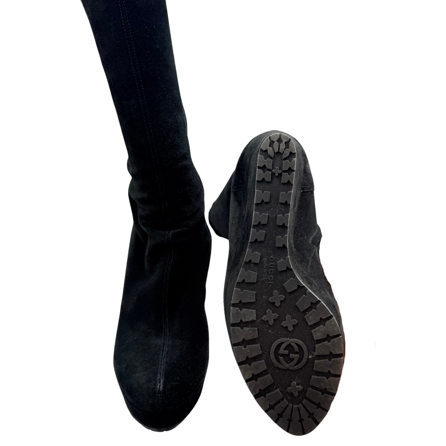 Gucci Shearling Knee High Boots Black