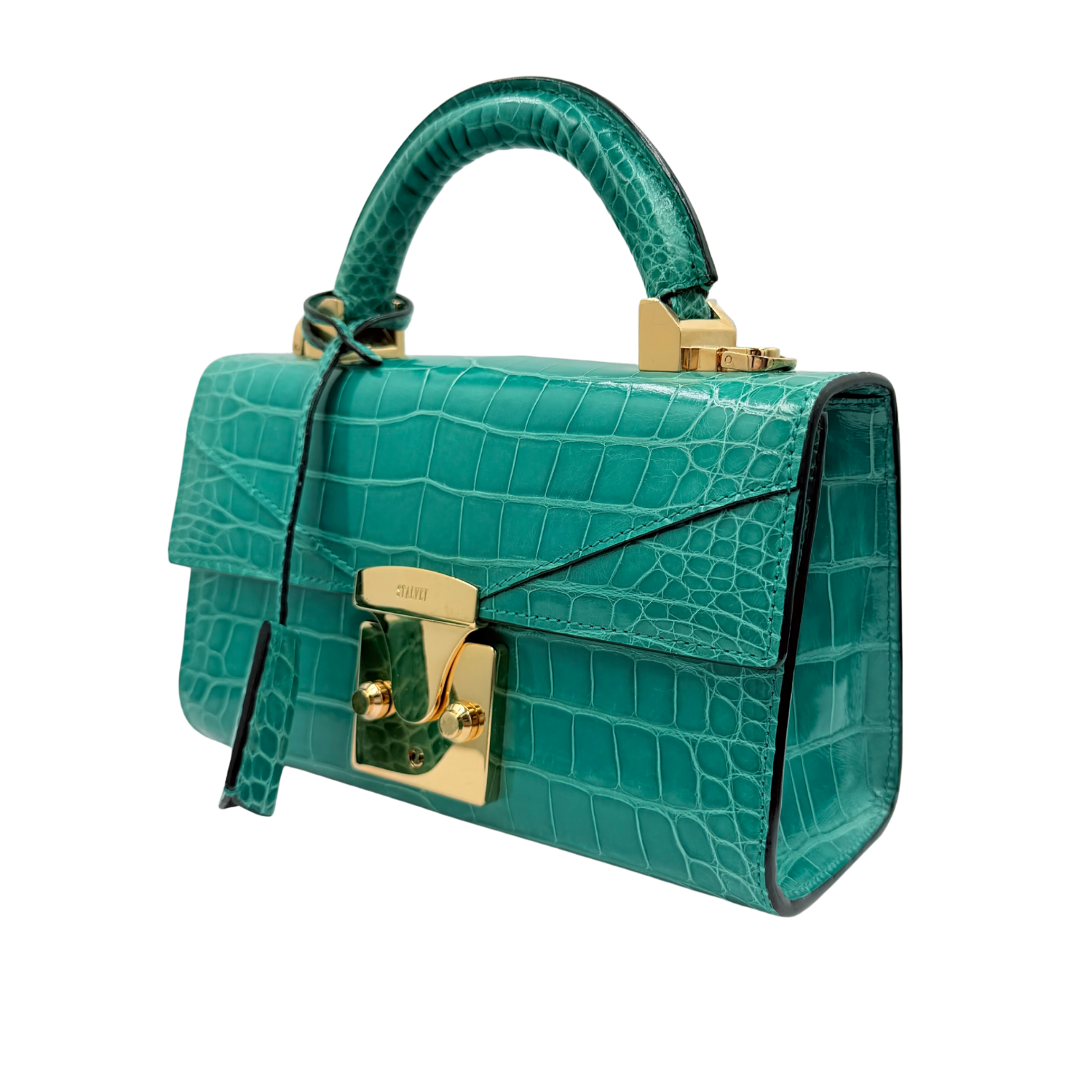 Stalvey Alligator 24k Gold 2.0 Top Handle Bag Turquoise