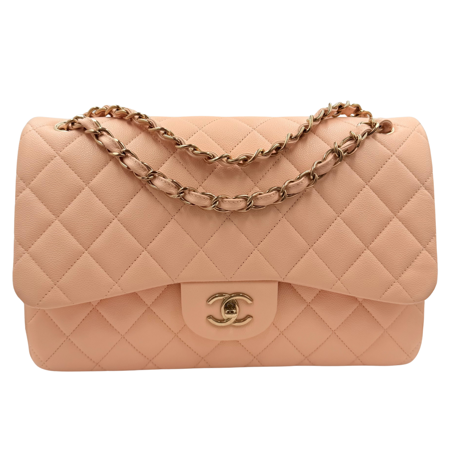 Chanel Caviar Quilted Jumbo Classic Double Flap Bag Apricot