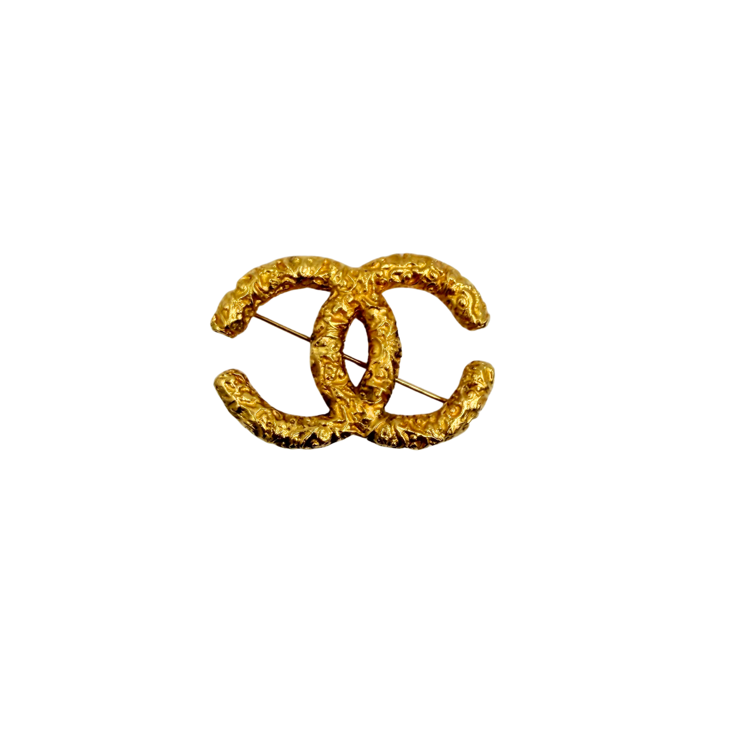 Chanel CC Vintage 24k Gold Plated Lava Brooch