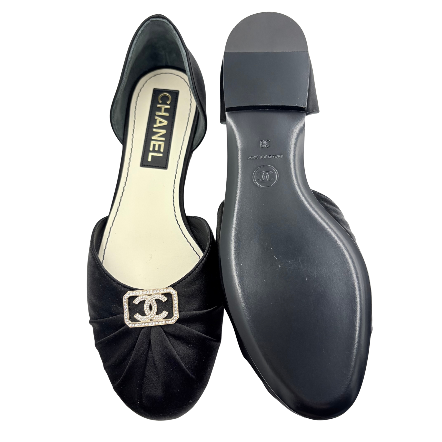 Chanel Interlocking CC Satin D'Orsay Flats Black