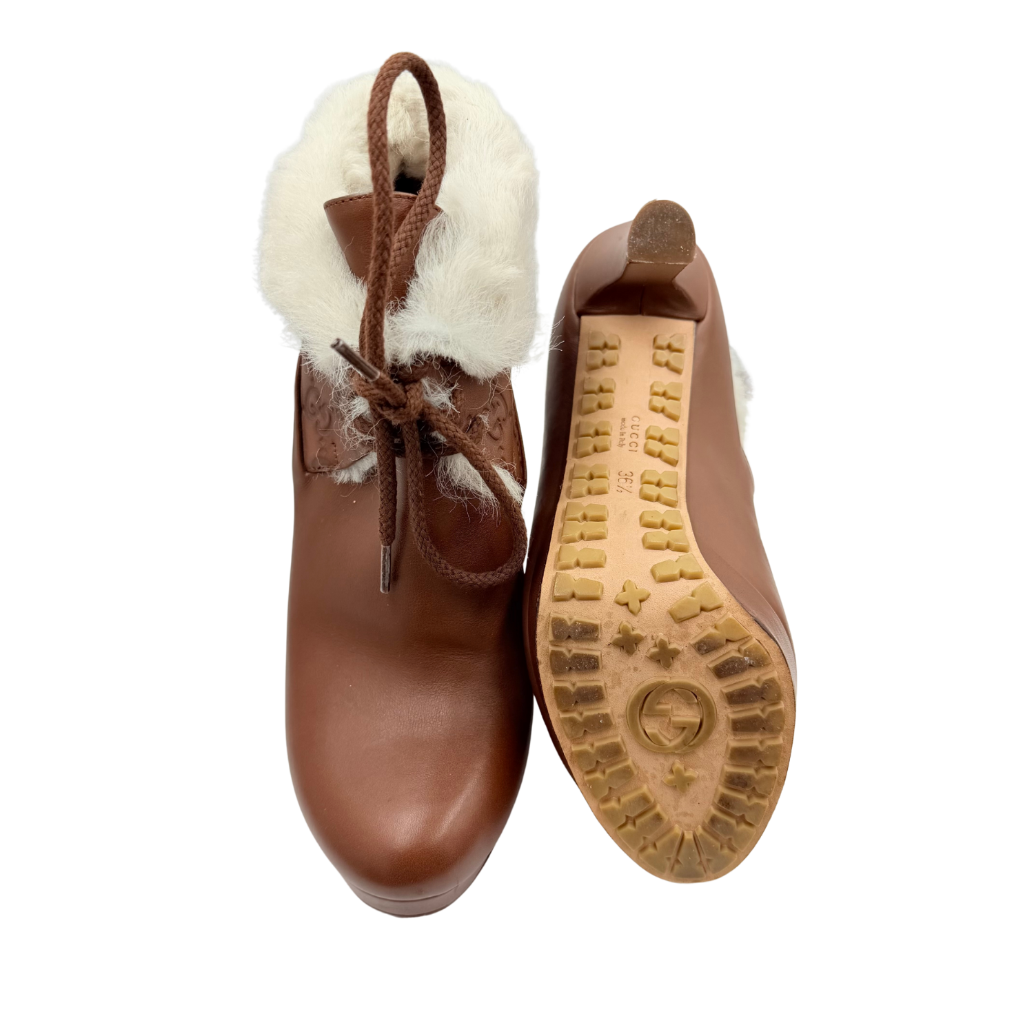 Gucci GG Leather Lace-Up Booties Brown