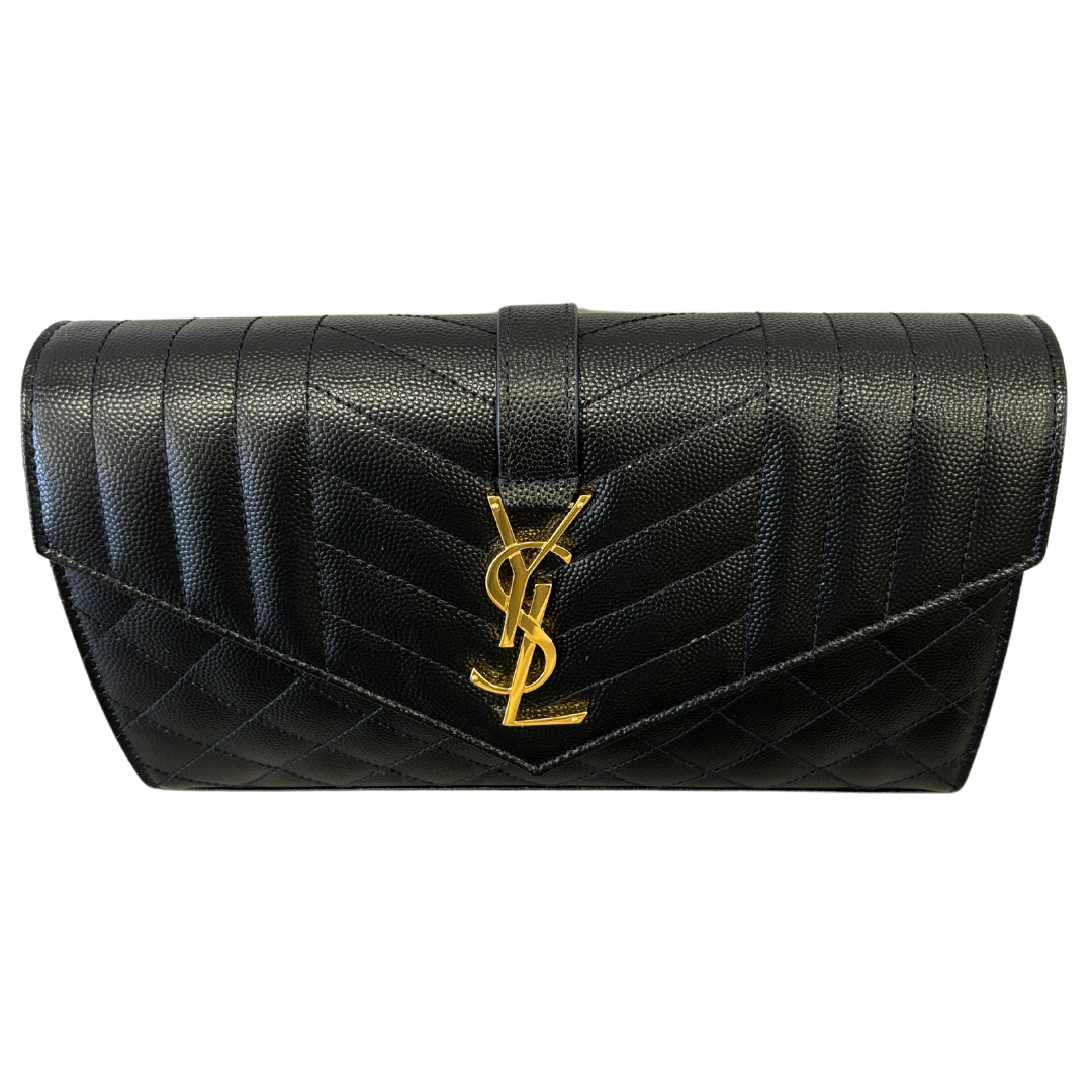 Saint Laurent Matelassé Leather Monogram Envelope Wallet on Chain