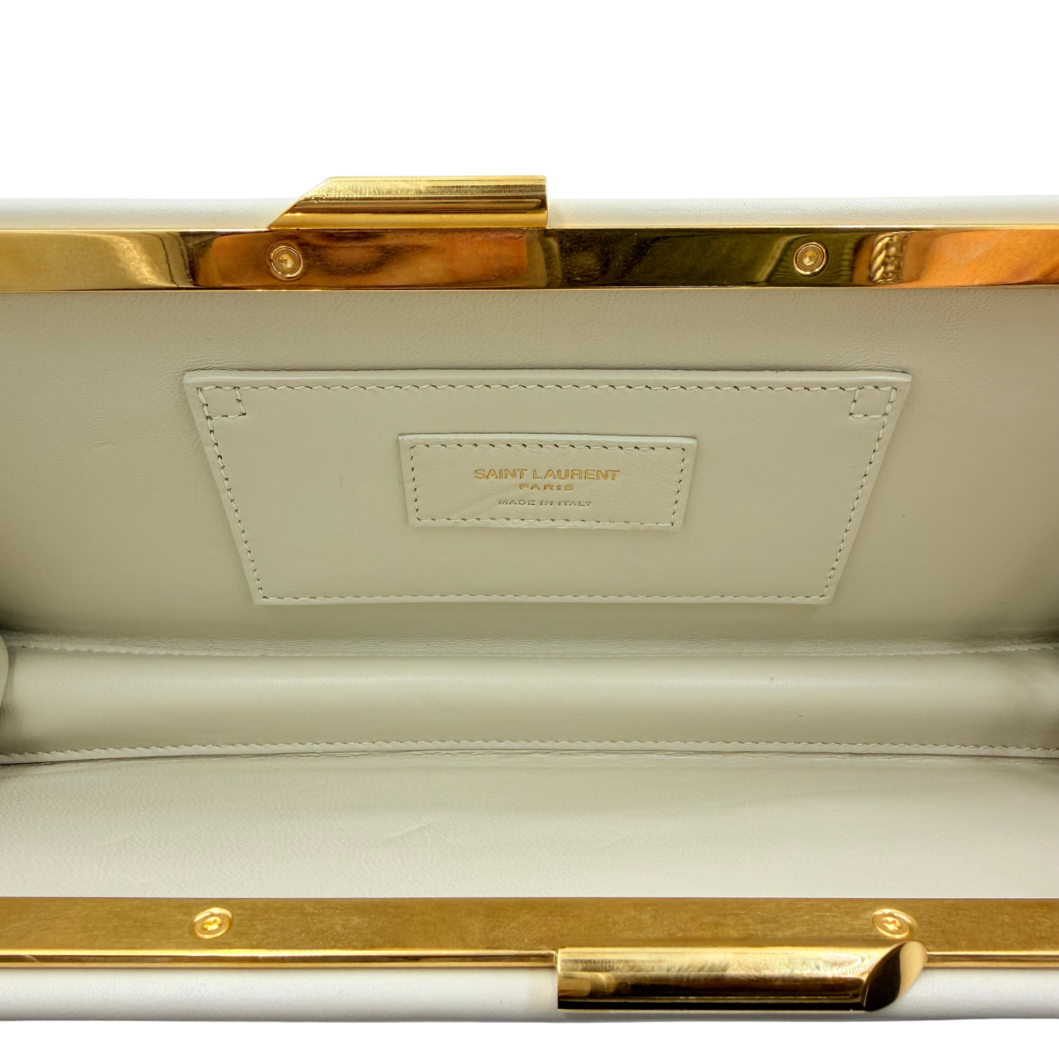 Saint Laurent Midnight Calfskin Clutch with Chain Gray