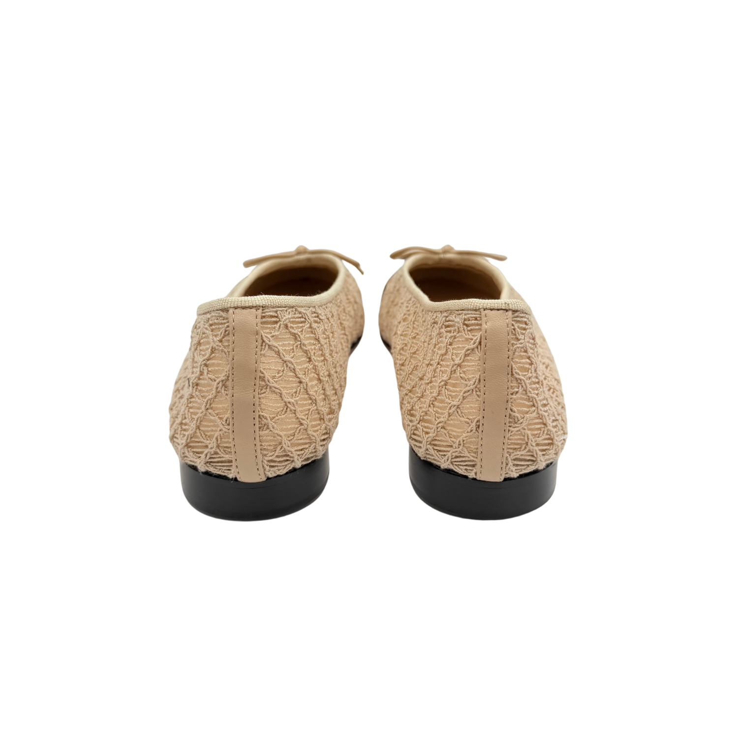 Chanel Mesh Crochet Grosgrain Cap Toe Ballerina Flats Beige Black Size 38