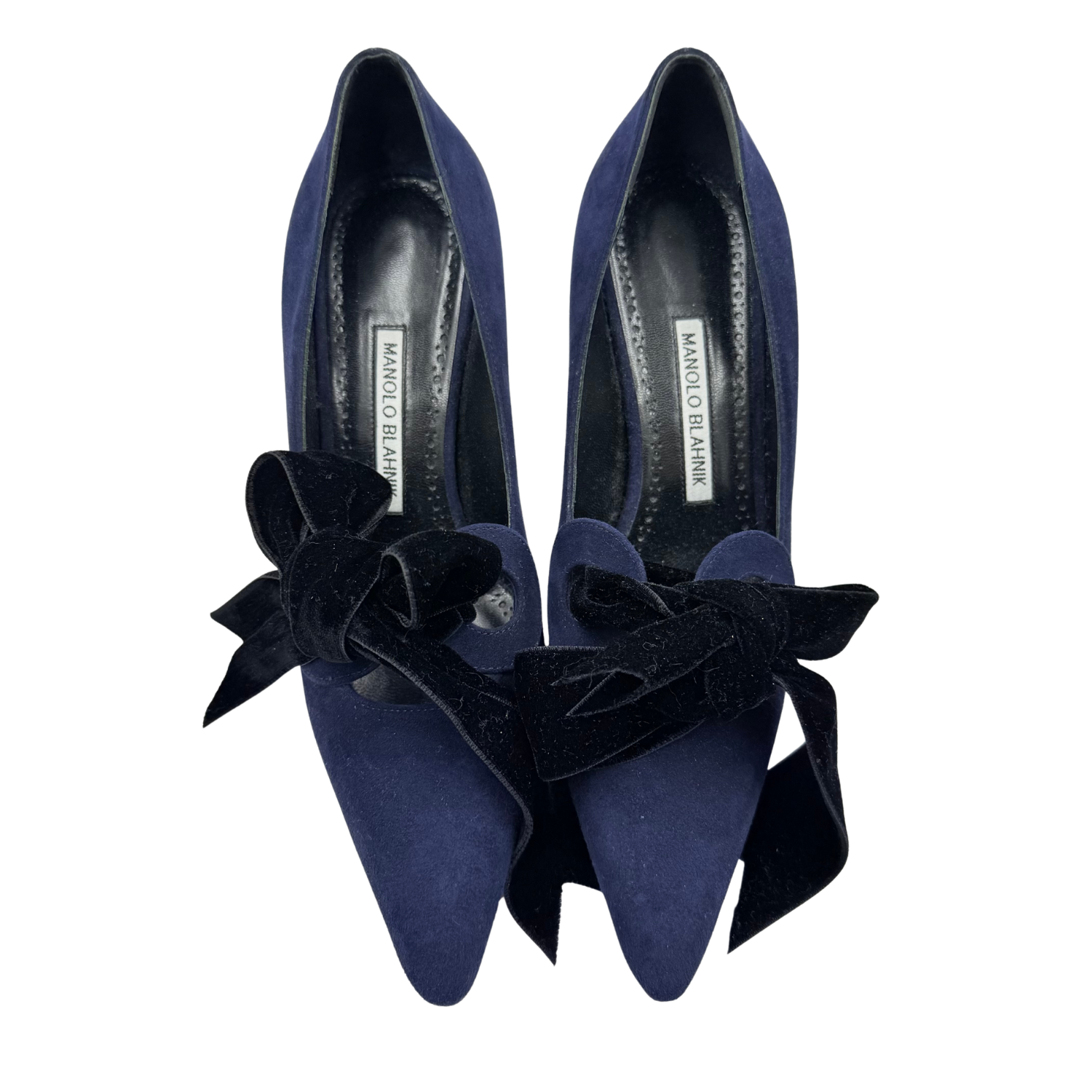 Manolo Blahnik Suede Bow Accents Serba Pumps Navy