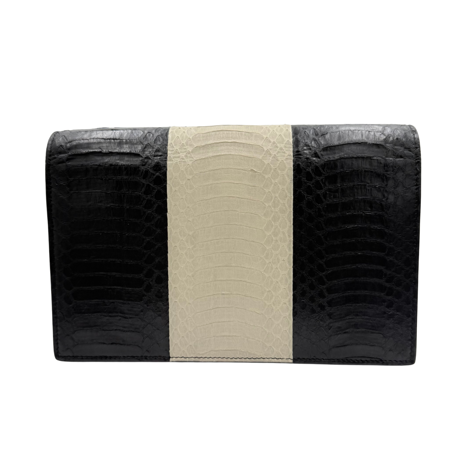 Yves Saint Laurent Small Classic Monogram Tassel Wallet on Chain Black Ecru