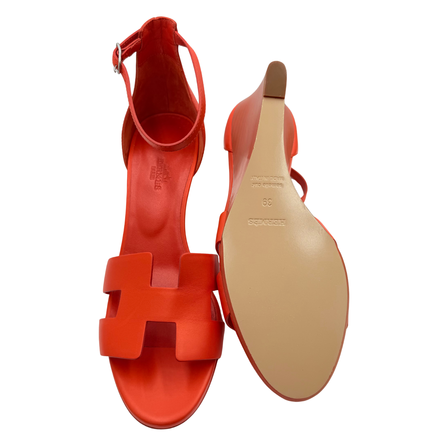Hermès Calfskin Legend Wedge Sandals Pavot