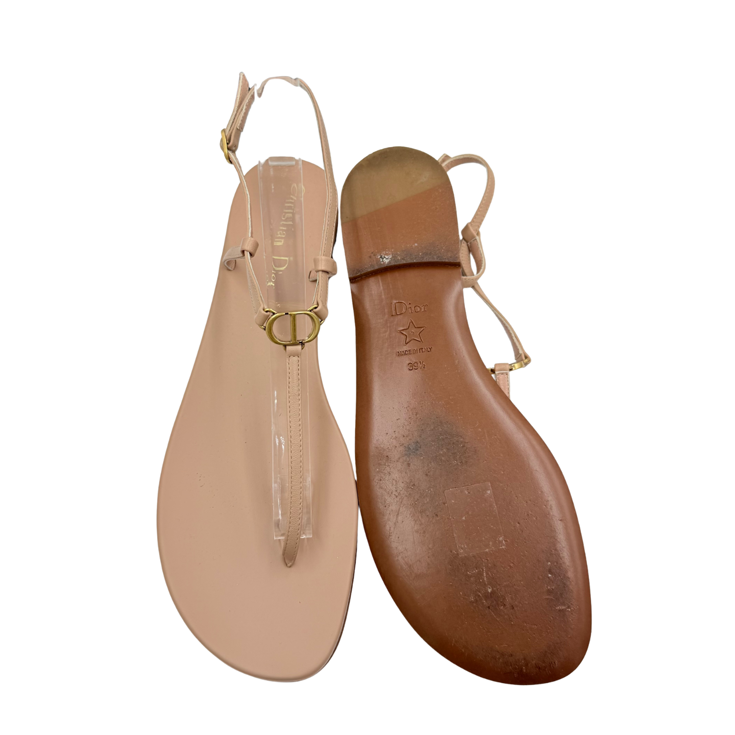 Christian Dior Leather Slingback Thong Sandals Beige