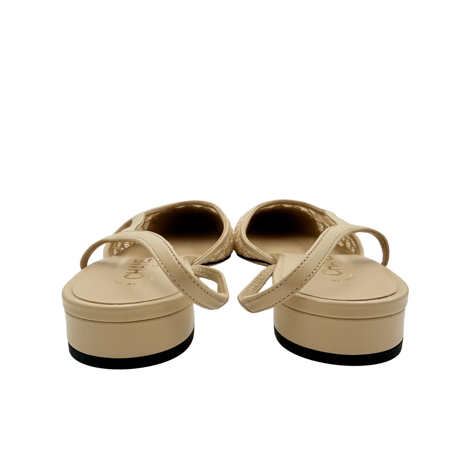 Chanel Interlocking CC Crochet Slingback Flats Beige and Black