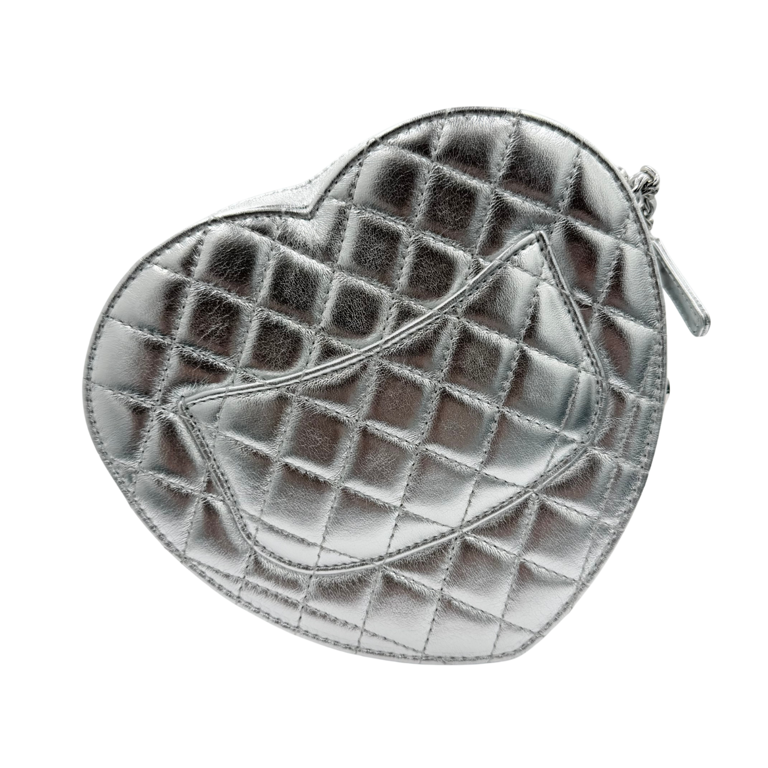 Chanel Large Lambskin Quilted CC In Love Heart Bag Silver