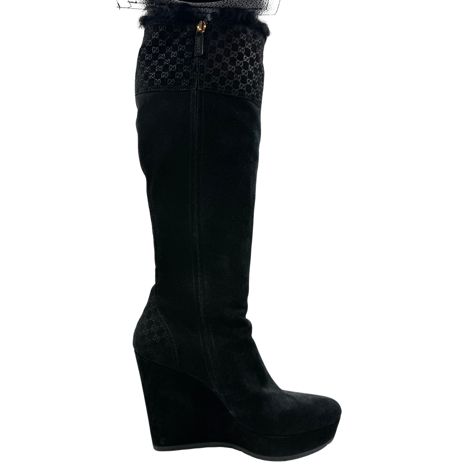 Gucci Shearling Knee High Boots Black