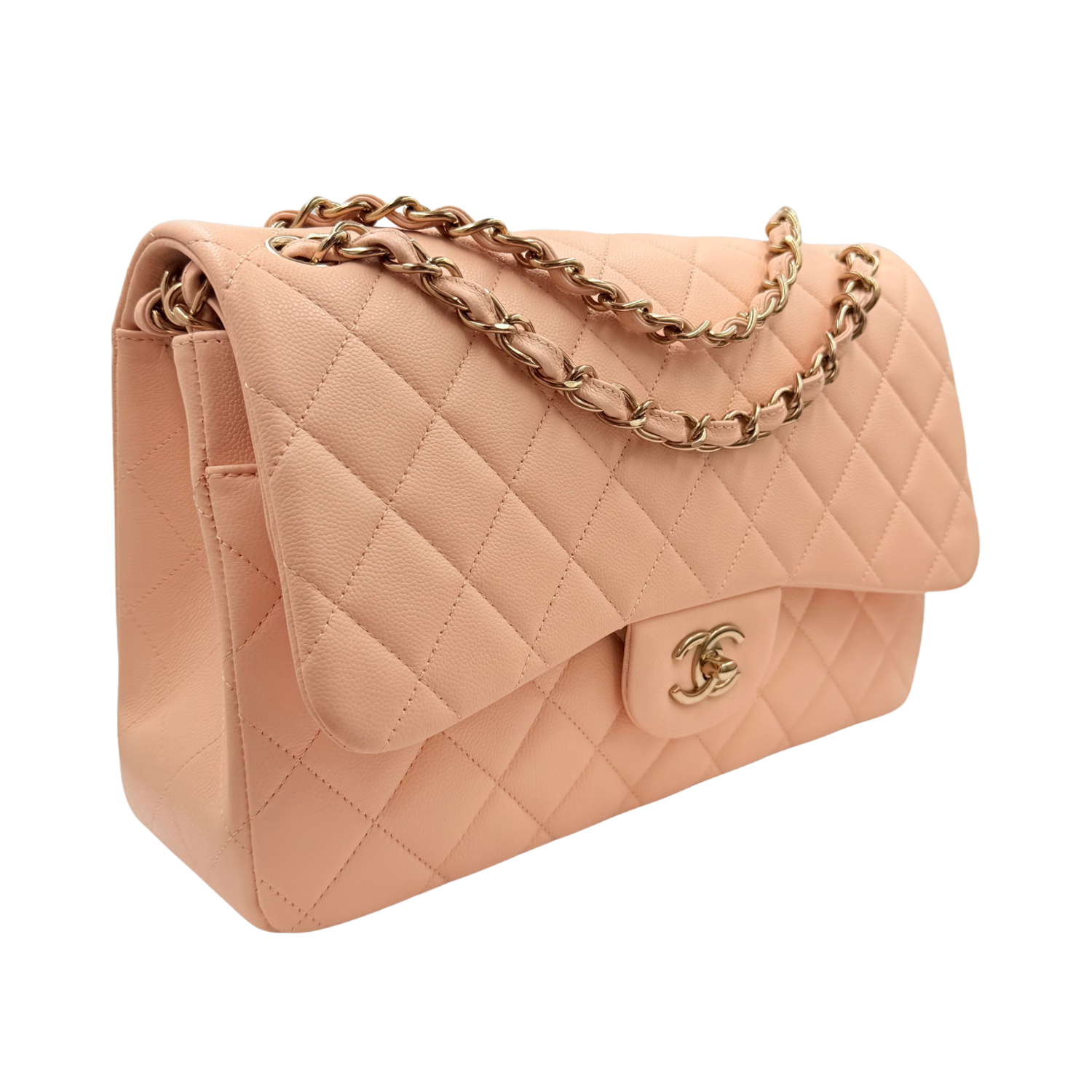 Chanel Caviar Quilted Jumbo Classic Double Flap Bag Beige with Peach Tones