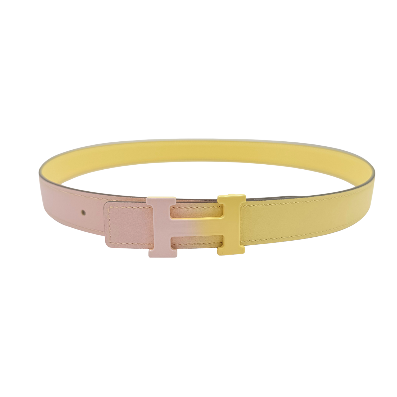Hermès 22mm Limited Constance Belt Epsom Leather Two Tone Pink and Yellow 75