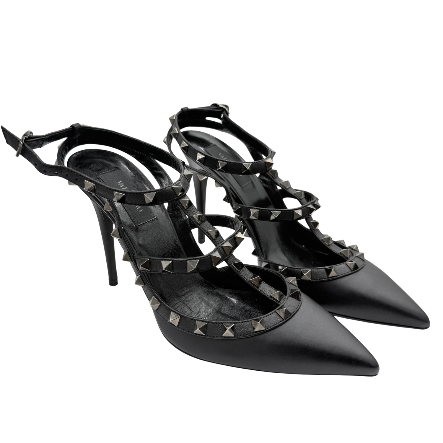 Valentino Rockstud Ankle Strap Pumps Tonal Studs 100mm Black
