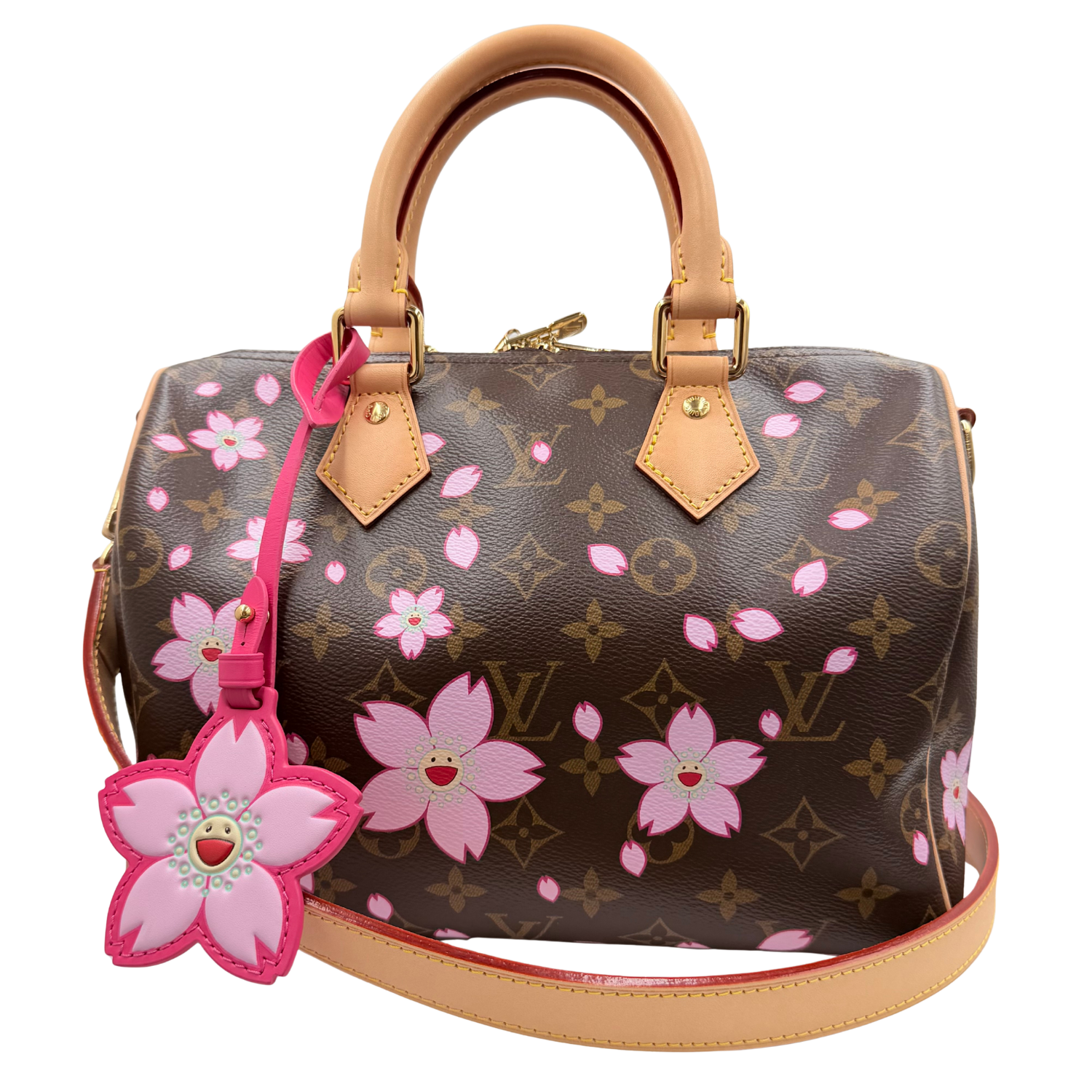 Louis Vuitton LV X Takashi Murakami Monogram Cherry Blossom Speedy Bandouliere 25 Sakura Brown