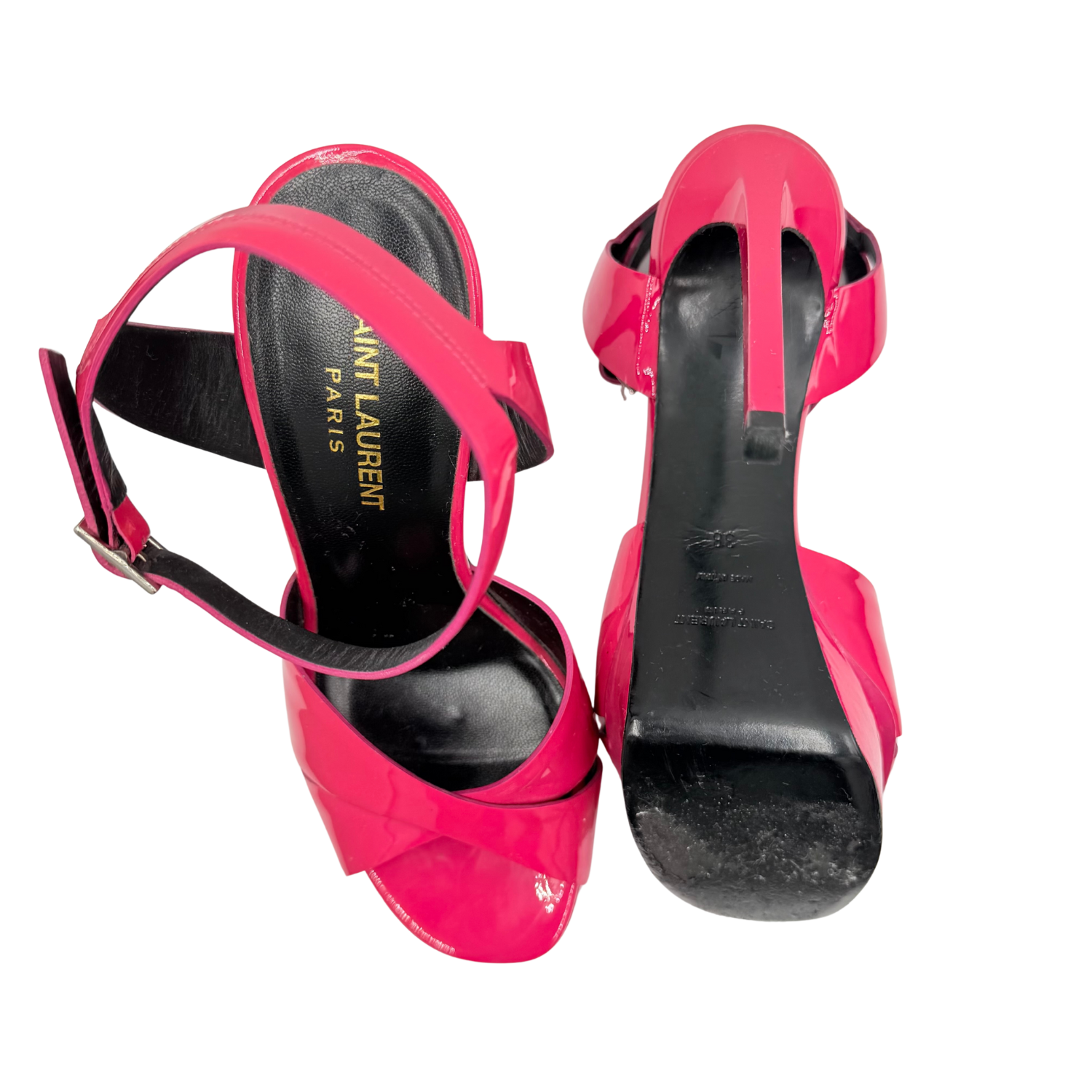 Yves Saint Laurent Patent Leather Bianca Sandals Bright Pink
