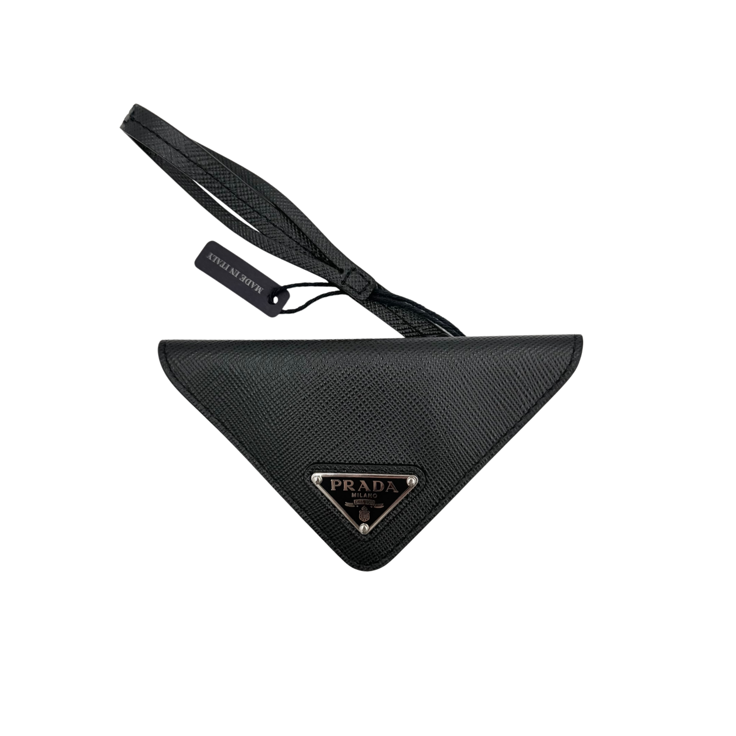 Prada Small Saffiano Leather Luggage Tag Black