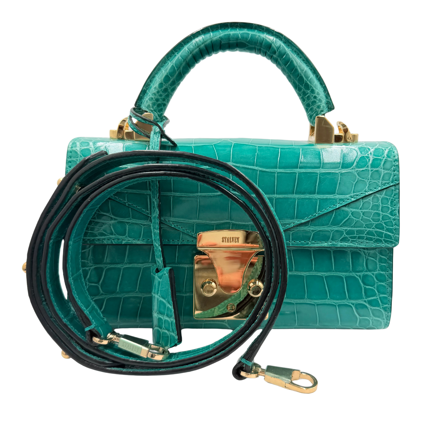 Stalvey Alligator 24k Gold 2.0 Top Handle Bag Turquoise