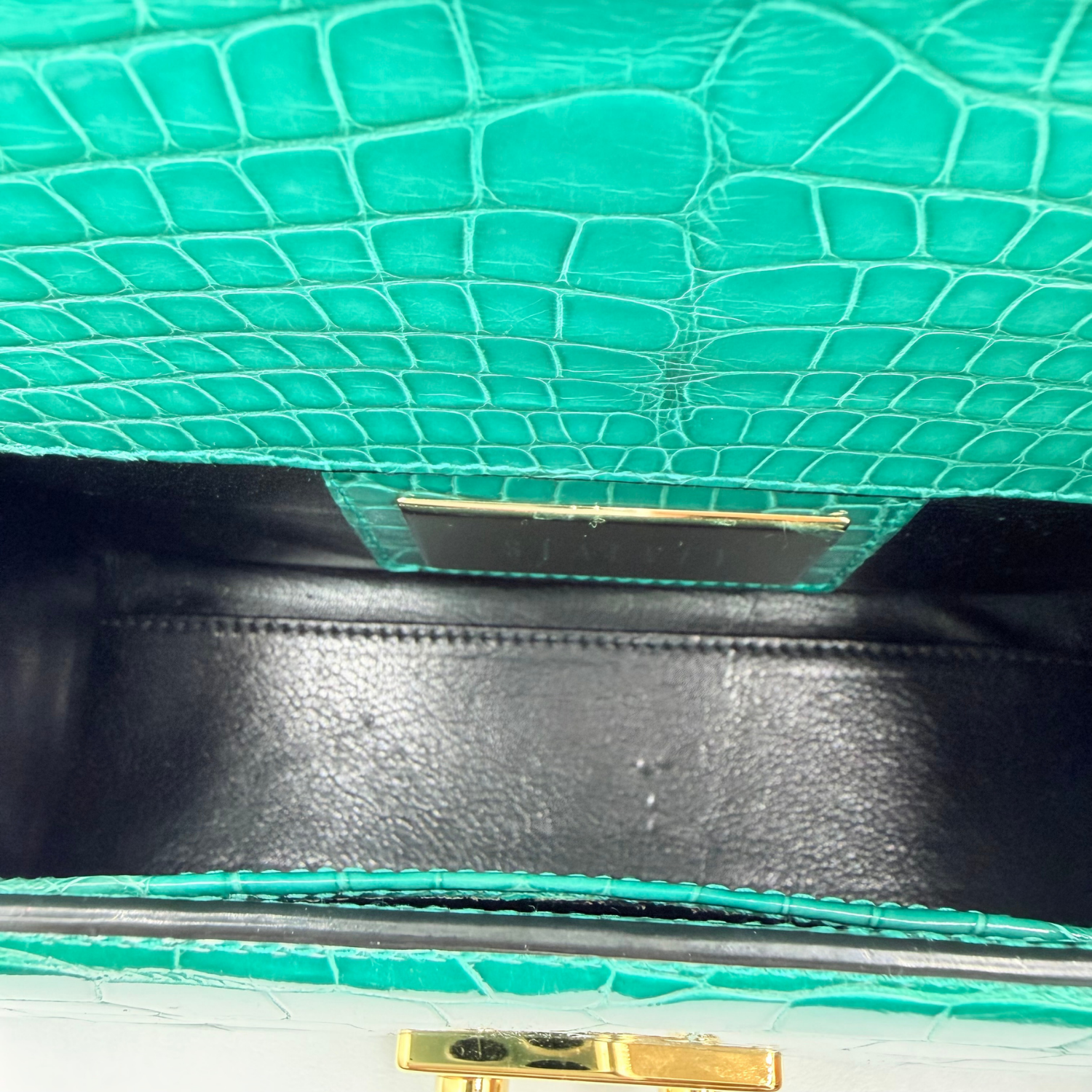 Stalvey Alligator 24k Gold 2.0 Top Handle Bag Turquoise