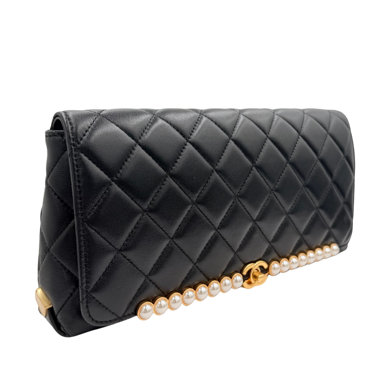Chanel Quilted Pearl Flap Clutch Black