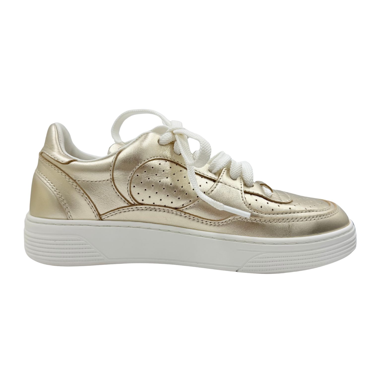 Chanel CC Laminated Calfskin Low Top Sneakers Gold