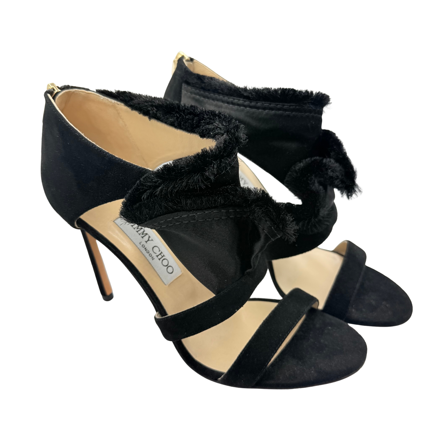 Jimmy Choo Kiki 100mm Suede Raw-Edge Trim Heeled Sandals Black