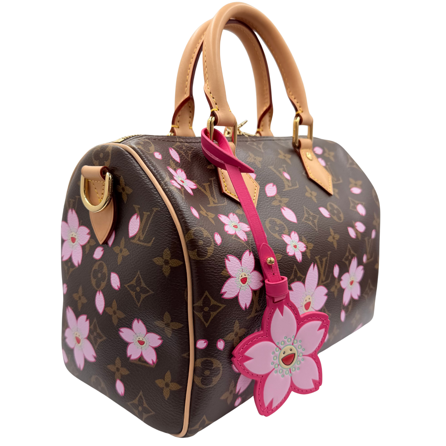 Louis Vuitton LV X Takashi Murakami Monogram Cherry Blossom Speedy Bandouliere 25 Sakura Brown