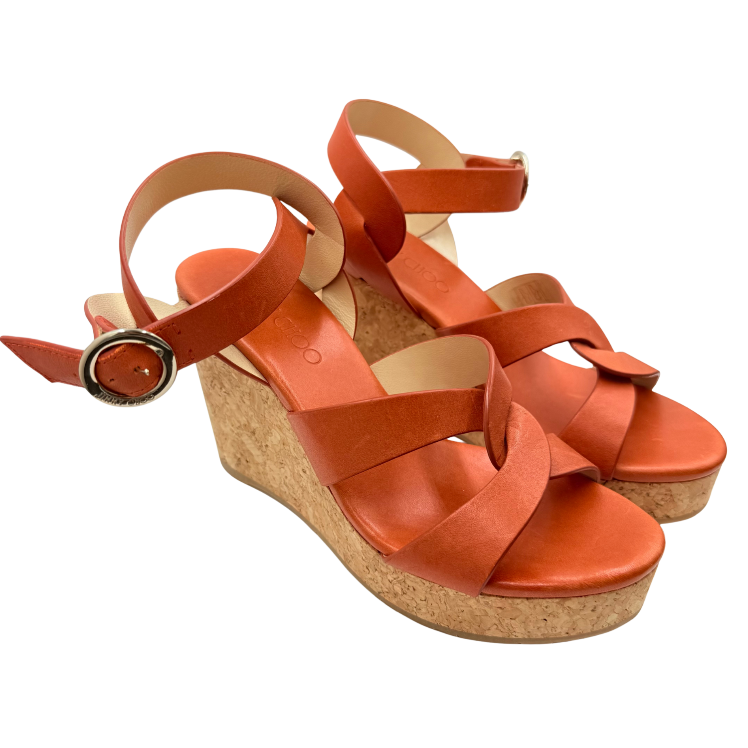 Jimmy Choo Leather Wedge Sandals Orange