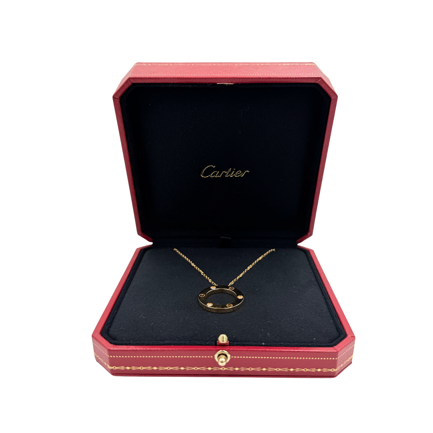 Cartier Love Necklace 3 Diamond Pendant Yellow Gold