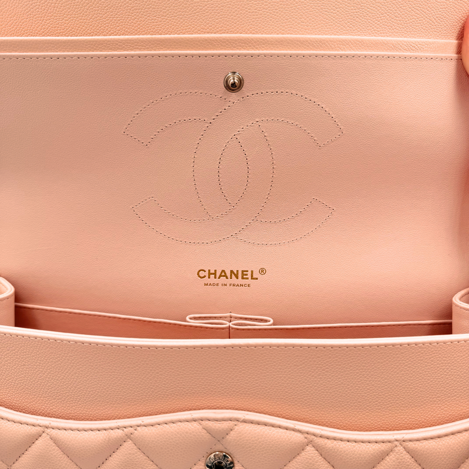 Chanel Caviar Quilted Jumbo Classic Double Flap Bag Beige with Peach Tones