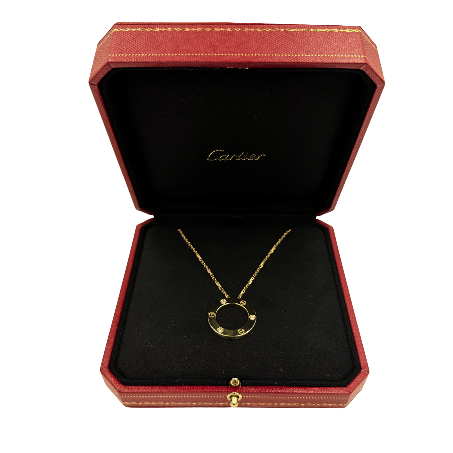 Cartier Love Necklace 3 Diamond Pendant Yellow Gold